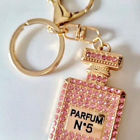 Bag Charm 🎁 Key Ring Pink Bling Perfume Bottle Keychain 🎁Gift Ready - Picture 3 of 4